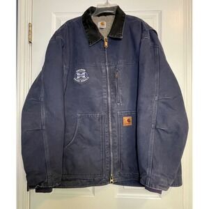 Carhartt C61 Sandstone Ridge Coat Sherpa Lined Chevron Patch Men's 2XL Navy